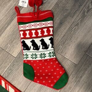 Festive Red and Green Dog Pattern Christmas Stocking